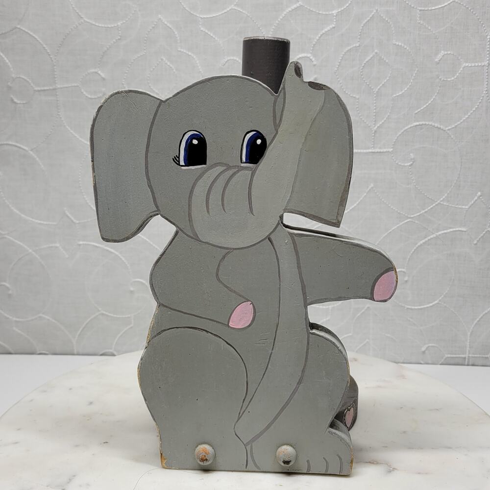 Vintage Moore's Craft Anthropomorphic Elephant Standing Paper Towel Holder Wood